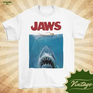 JAWS Classic - Vintage Style Natural Crewneck T-shirt - Unisex | Movie poster shirt | Sharkweek Shirt