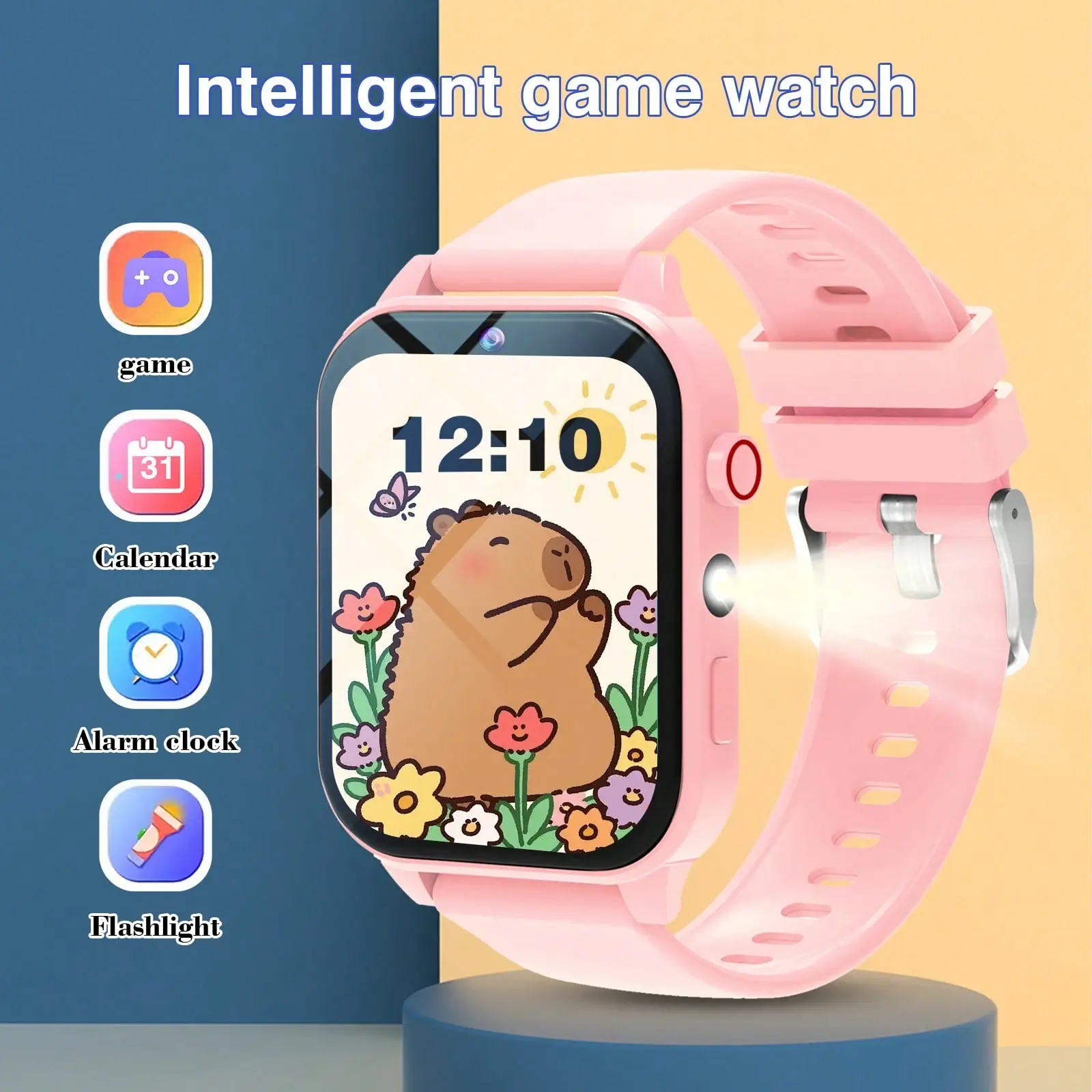 Children's Smart Watch, Children's Game Watch, 18 Fun Games, 1.83 Inch Touch Screen,  Step Counter, Taking Photos, Flashlight, , Alarm Reminder, Camera, Album, , Calendar, Step Counting, Countdown, Calculator, Stopwatch, Flashlight Light