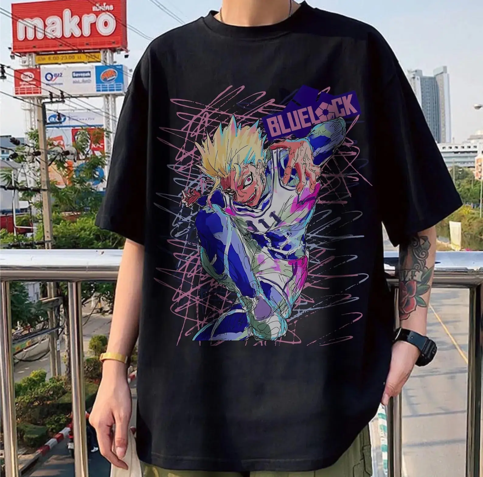 Blue Lock Ryusei Shidou Anime Graphic Tee Oversized Black Streetwear T-Shirt Premium Cotton Heavyweight Manga Striker Shido Graphic Tee Gift for Anime Fans