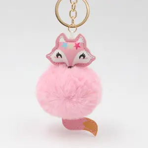 Fluffy Fox Keychain– Cute Bag Charm & Fox Plush Decoration – Great Gift Idea Charming Swan Fur Ball Keychain – Luxurious PU Leather Bag Charm with Crown – Ideal Gift for Her