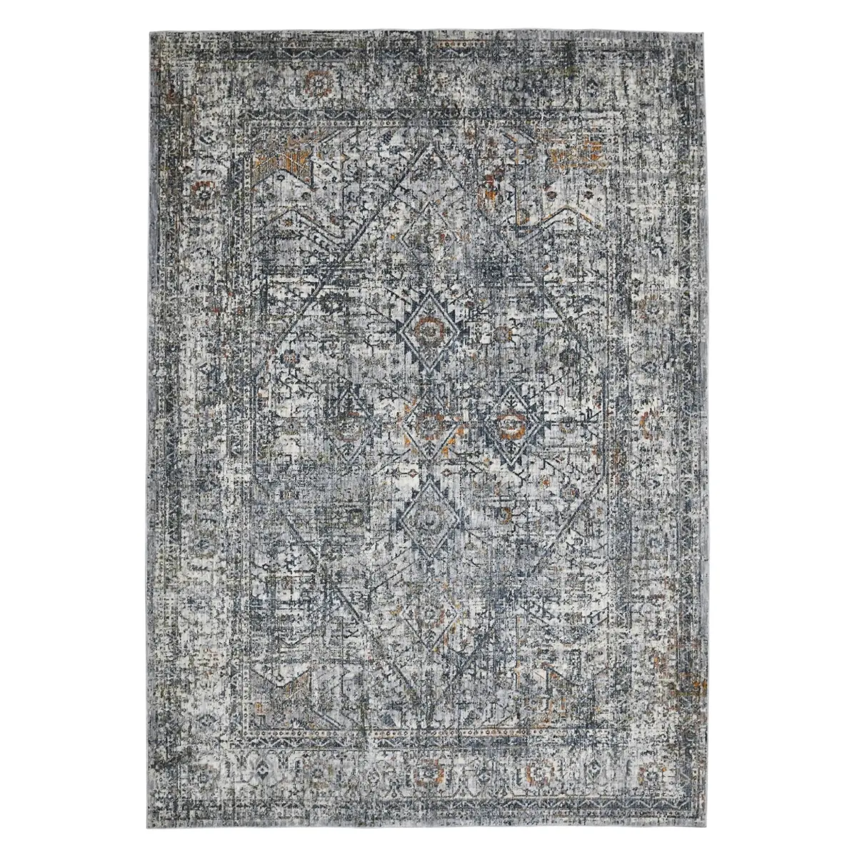 212 MAIN Power Loom Gray & Ivory Polyester Rectangle Area Rug (2x3 ft.) - Fade-Resistant, Oriental Motif, Contemporary Look, Living Room Decor