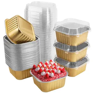 50Pcs Mini Square Baking Cups with Lids,5oz Aluminum Foil Mini Cake Pans with Lids,Disposable Ramekins Cake Pans,150ml Dessert Cups Cupcake Pans for Wedding Birthday Party (Gold) - Home Improvement.