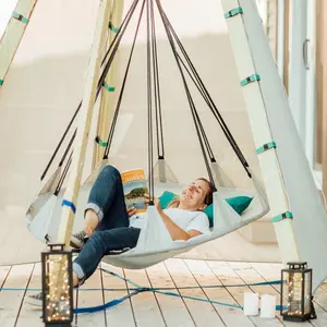 Bijou Sky Hover Swing 5ft Outdoor Platform with 8 Hanging Ropes & 2 Plush Cushions for Relaxation