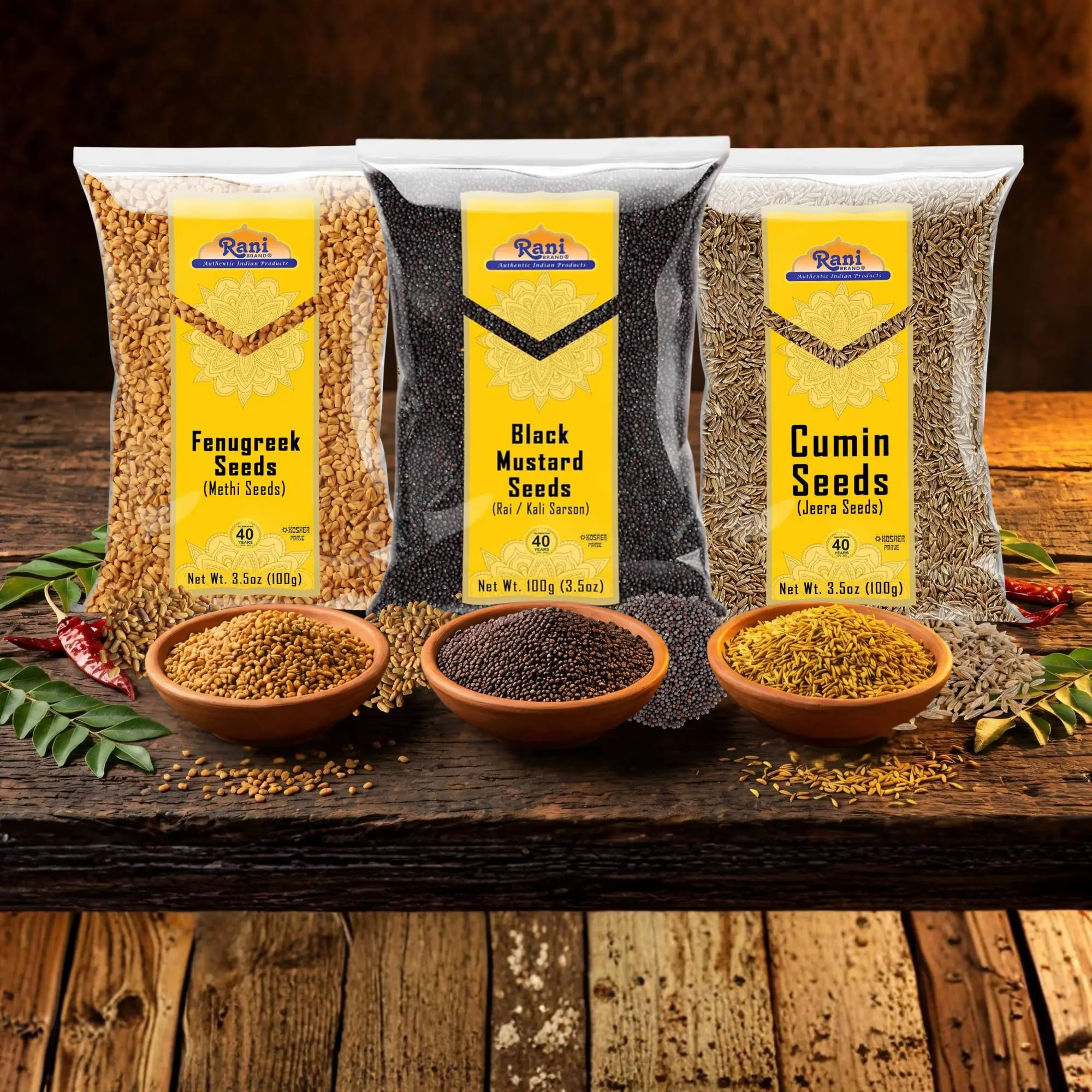 Rani Cumin, Mustard, Fenugreek Seeds ~ 3.5oz (100g) Combo Pack of 3 ~ All Natural | 100% Pure, Salt Free | Vegan | Gluten Friendly | NON-GMO | Indian Origin