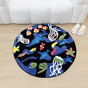 Underwater World Marine Organism Blue Tufted Rug Mat Soft Living Room Carpet Bathroom Area Floor Pad Bedroom Doormat Aesthetic