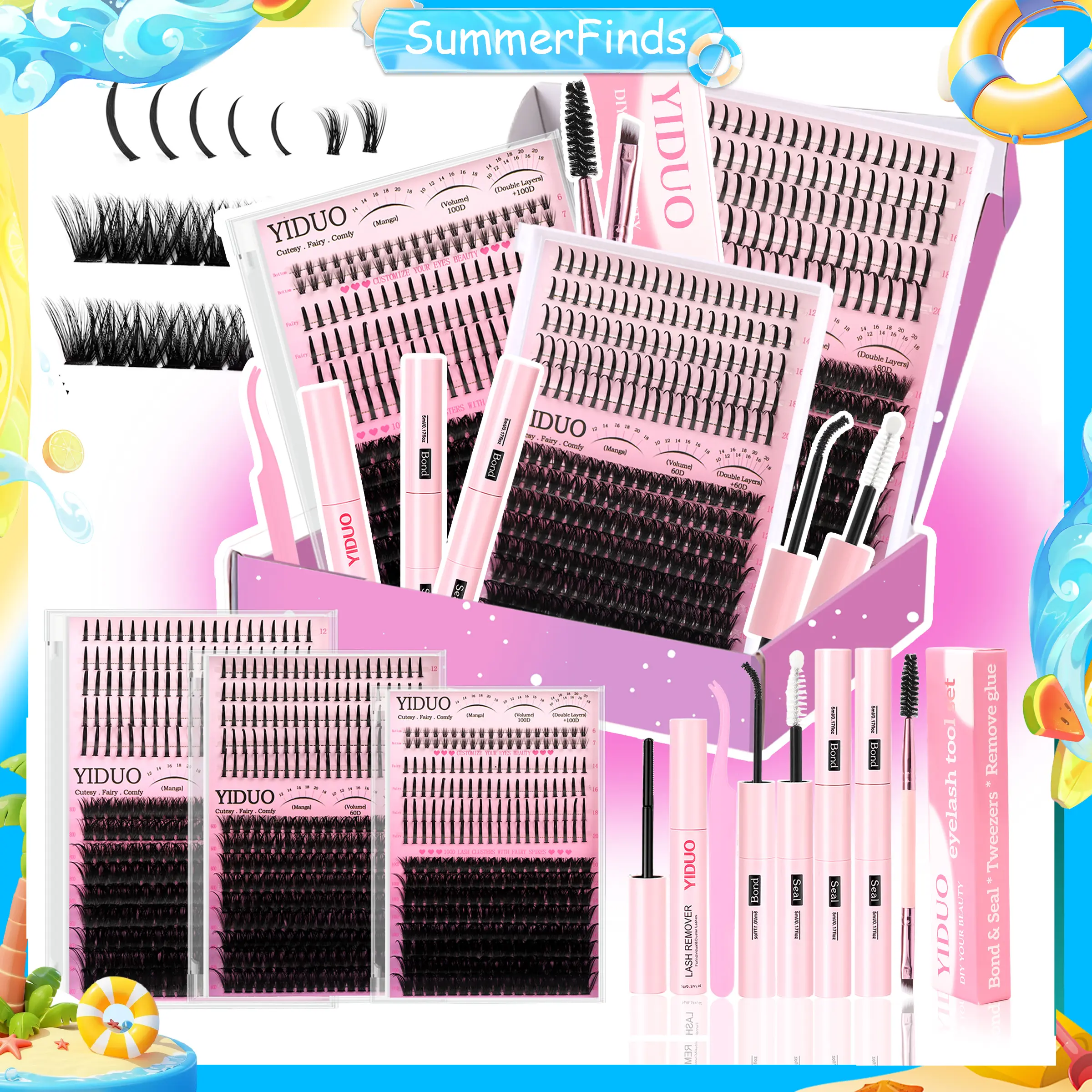 YIDUO Lash Clusters Kit with Spikes Bottom Lashes Extensions 816Pcs Bulk Packs with 2X Bond&Seal Wispy Individual Fake Eyelash Kit Wholesale Large Pack for Beginners Gift Choice