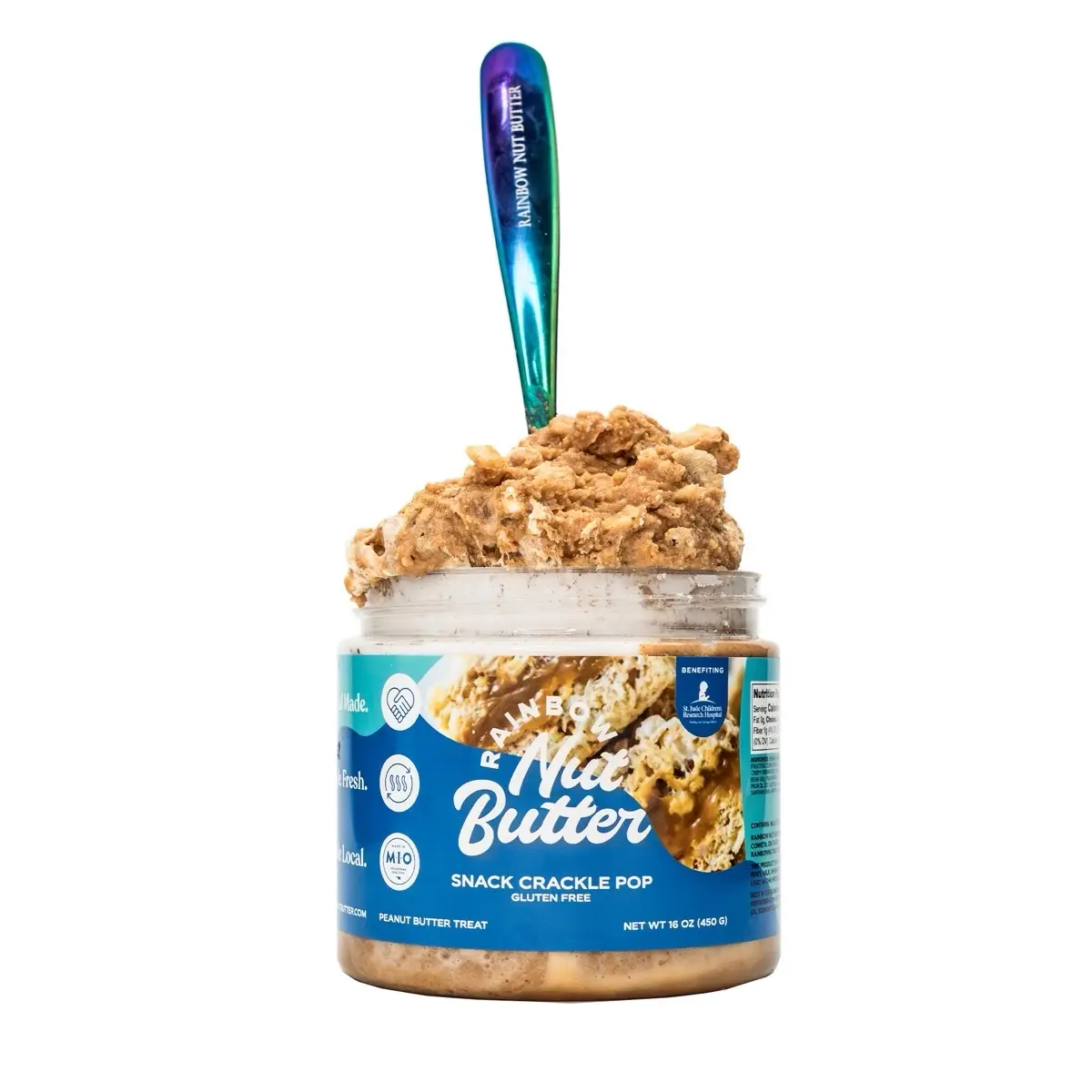 Snack Crackle Pop Peanut Butter Treat Rainbow Nut Butter Snack - Gluten Free, Bite-Sized Crunchy & Gooey Marshmallow Fluff, 16 oz Jar