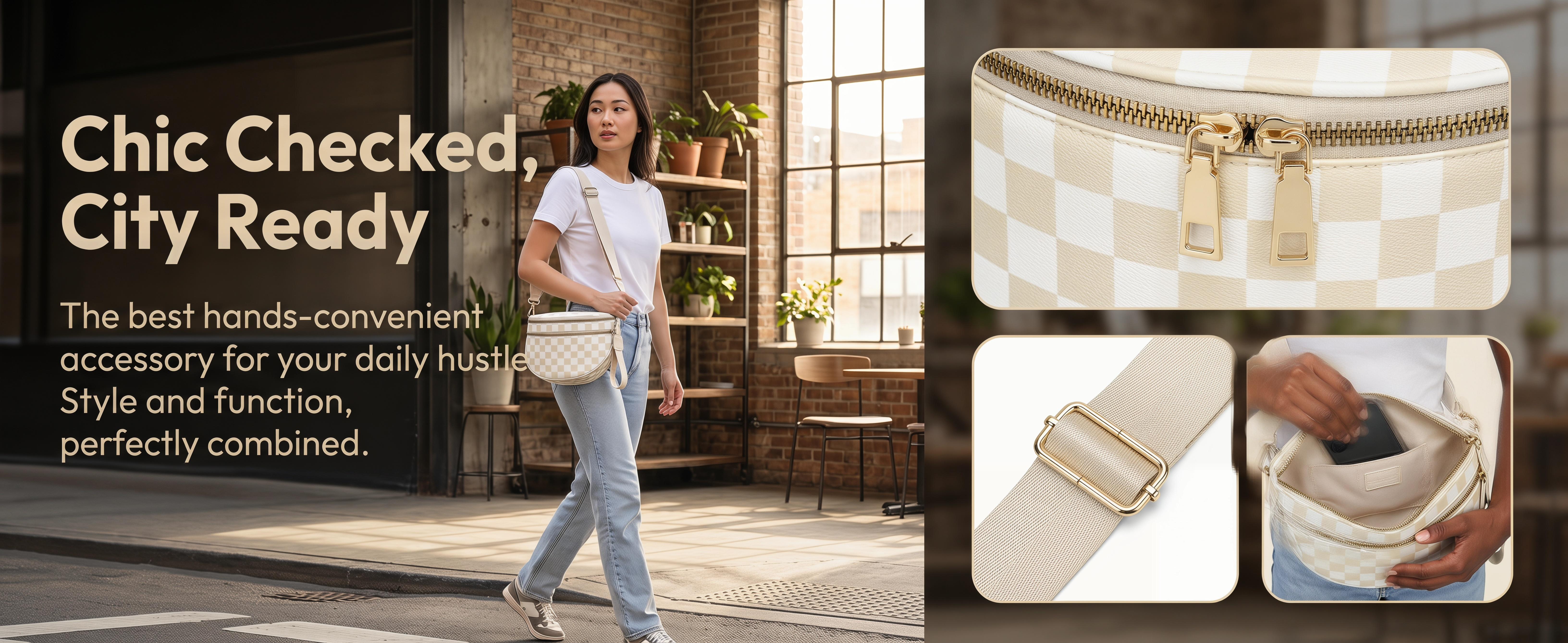 Checkered Crossbody Bag, Spacious Purse, Fanny Packs with Shoulder Strap, Women's Fashion Saddle Bag,Trending Style，#MotherDayGift