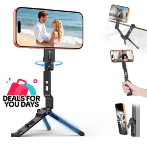 OMOTON TP03 Aluminium Foldable Mini Tripod - Magnetic Cellphone Stand with 1/4 Screw Hole, Hanging Hook, 1/4 Screw Hole, Portable Mobile Selfie Mount with Manufacturer Warranty for Smartphone Camera Accessories (Beach Use, Travel) - Black#DealsForYouDays