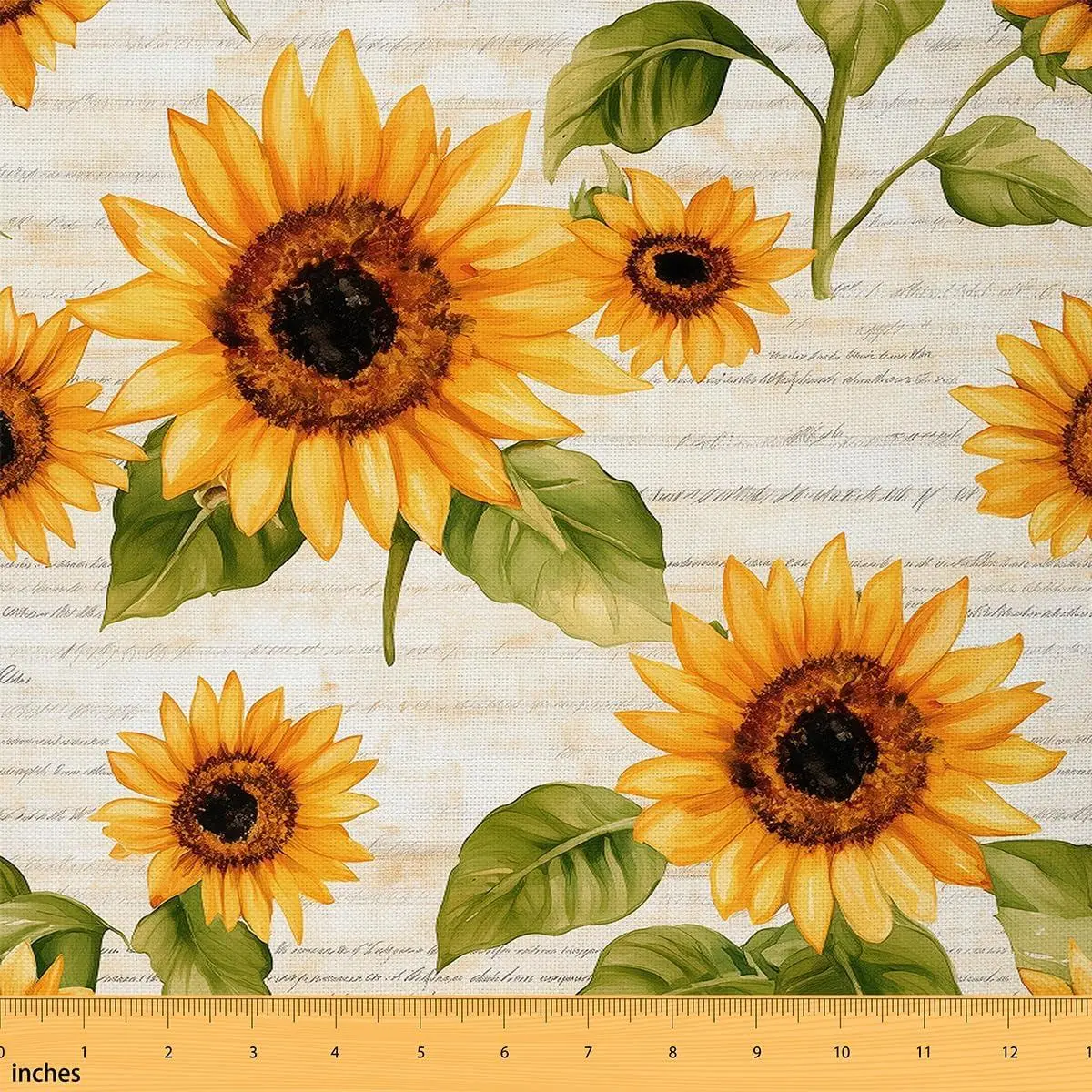 Retro Sunflower Fabric Watercolor Blooming Floral Botanical Plant No Stretch Fabric Newpaper Pattern Rustic Soft Flannel Polyester Fabric DIY Projects Pre-Cut