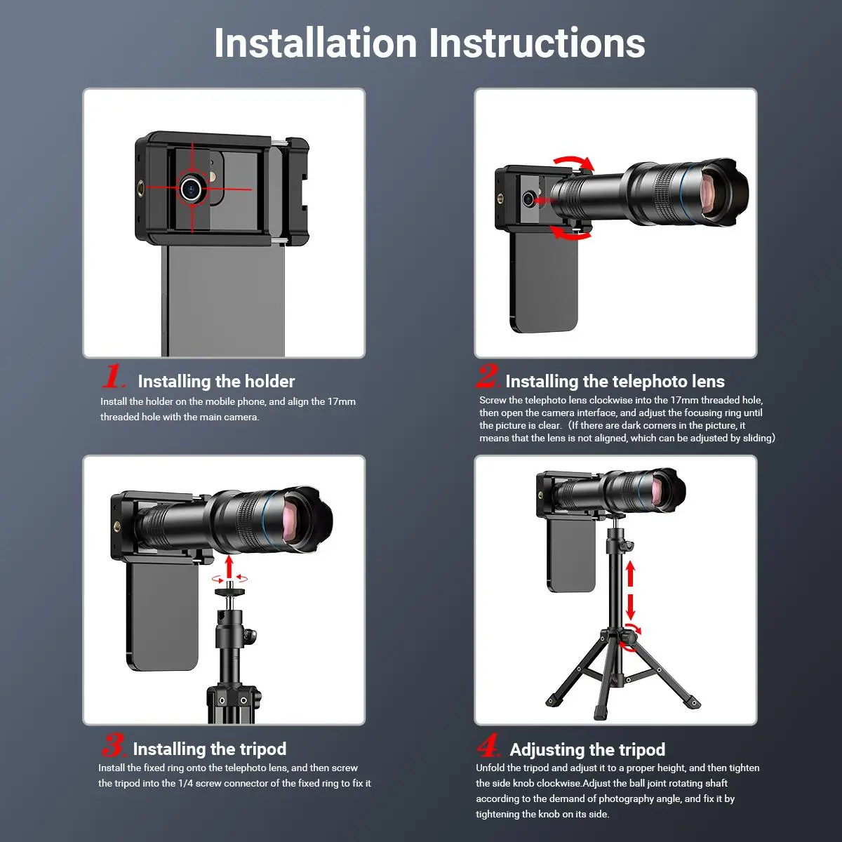 APEXEL Smartphone 36x Telephoto Lens Kit, Universal Clip-On Camera