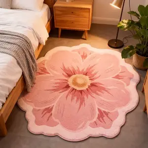 French Floral Bedside Carpet, Luxurious Vintage Round Rug, Floral Rugs, Romantic Sweet Girls Room Decor, Soft Comfortable Plush Mat, Hand Wash Only