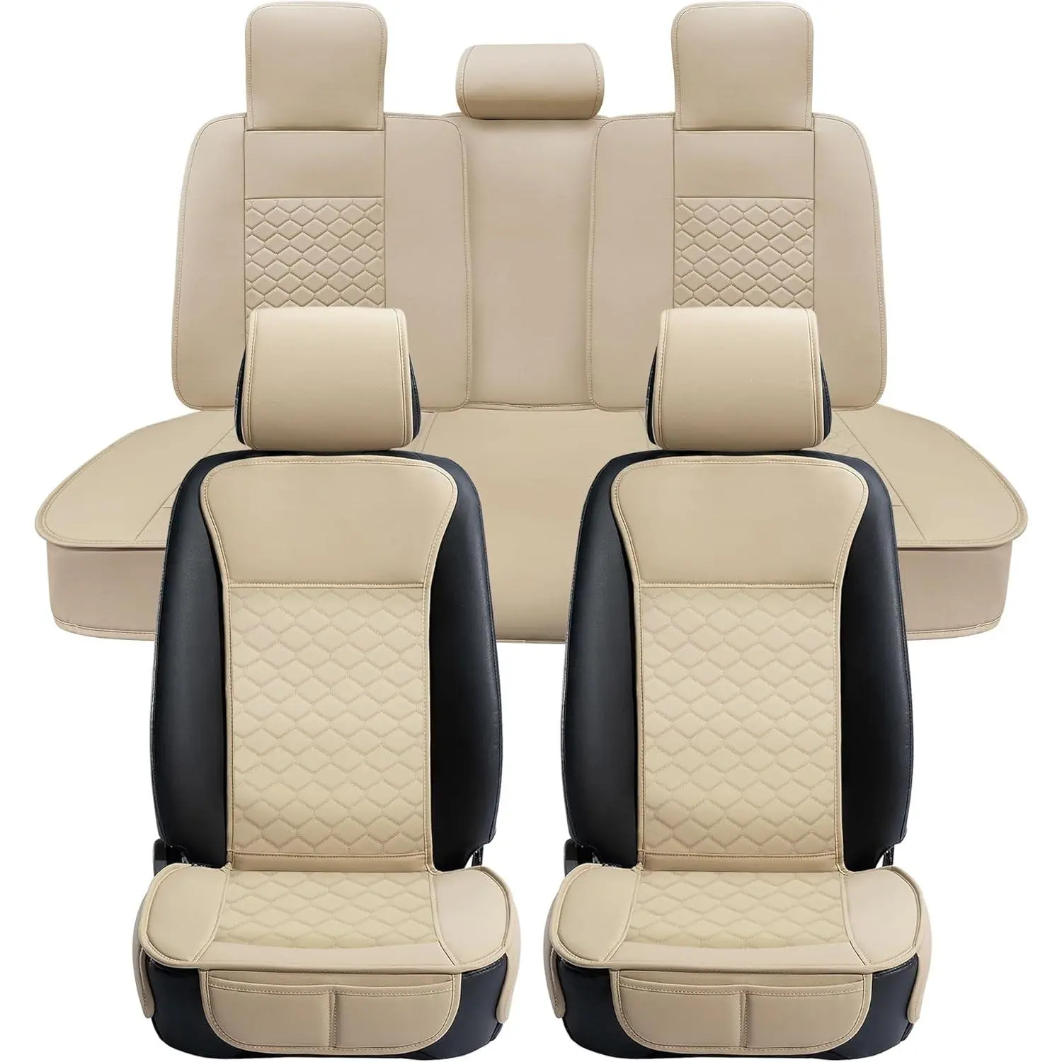 2 PCs Set Front Row Car Seat Cover Leather Car Seat Protective Jacket Universal Suitable for Most Cars SUV and Truck Waterproof Seat Protective Cover Whiskey Color