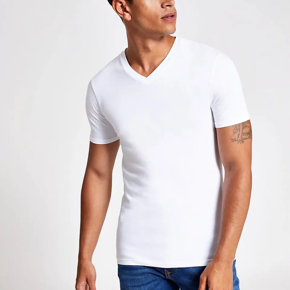 Men's V-Neck White T-Shirt Classic Cotton Short Sleeve Undershirt for Everyday Wear