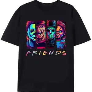 Halloween Vintage Neon Graphic T-Shirt, Spooky Horror Vibes Print, Retro Casual Crewneck Tee, Unisex Holiday Gift