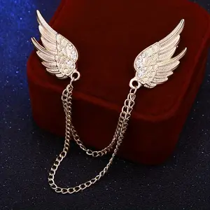 Men's Tassel Chain Brooch Personality Shirt Collar Pin Angel Wings Brooch Collar Pin Host Brooch Unisex Couple Collar Pin