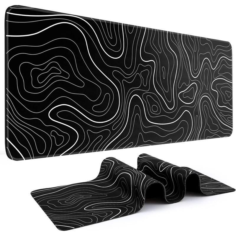 Pad Gaming Mousepad 31.5 x 11.8in Large  Pad for Keyboard and  with Anti-Slip Rubber Base, Keyboard Pad XL  Mat for  and Office(Black with White Topographic Line)