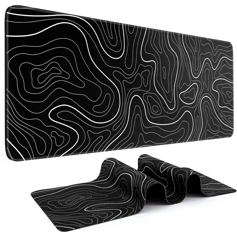 Pad Gaming Mousepad 31.5 x 11.8in Large  Pad for Keyboard and  with Anti-Slip Rubber Base, Keyboard Pad XL  Mat for  and Office(Black with White Topographic Line)