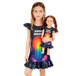 TPHON Starry Rainbow Girls Nightgown & 18" American Girl Doll Sleep Dress Set