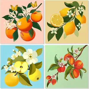 4 Pack Framed Paint by Numbers Kits for Kids Ages 4-8-12 Fruit, DIY Kits Crafts for Beginner on Stretched Canvas, 3 Brushes and Acrylic Paint Home Decor(8X8inch)
