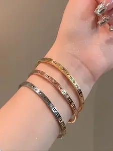 Roman Numeral Design Bangle, Fashionable Stainless Steel Jewelry for Women & Men, Trendy All-match & Exquisite Jewelry for Birthday Gift, Stackable Bracelets