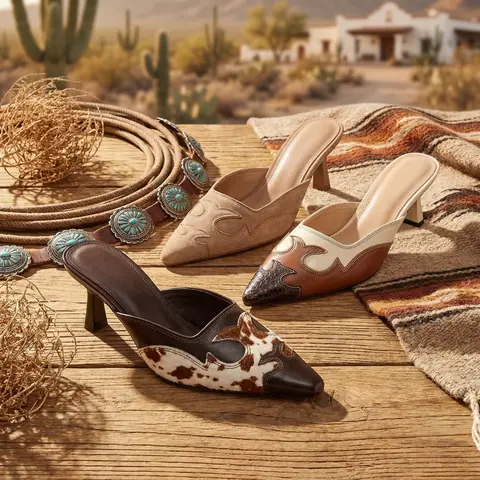 Women's Western Kitten Heel Pointed Toe Slip On Soft Soled Mules - PU Leather/Faux Suede/Snake Print, Cushion Pads, Leg-Lengthening Footwear, Gifts for Women