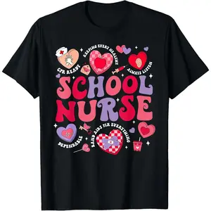 Retro School Nurse Valentines Day Nursing Medical Student T-Shirt