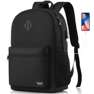 YAMTION 15.6 Inch Classic Casual Laptop Backpack with USB Charging Port, Water Resistant Lightweight Daypack for School, College, Work, Commute & Daily Travel