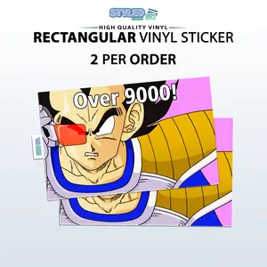 funny vegeta over 9000 rectangle vinyl sticker, high quality vinyl