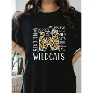 Wildcats Funny Wildcat Lover Women's T-Shirt 100% Cotton Crew Neck Short Sleeve Casual Top For Summer & Spring Women's Clothing Printed Graphic Tee Womenswear Tshirt Streetwear Crewneck