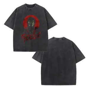 Vintage Black Thriller Horror T-Shirt Oversized Washed Zombie Print Retro Pop Culture Top