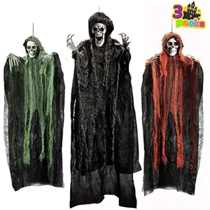 Halloween Hanging Grim Reapers (3 Packs), One 47 and Two 35 Grim Reapers, Halloween Skeleton Flying Ghost for Haunted House Prop Décor, Outdoor Indoor Decor