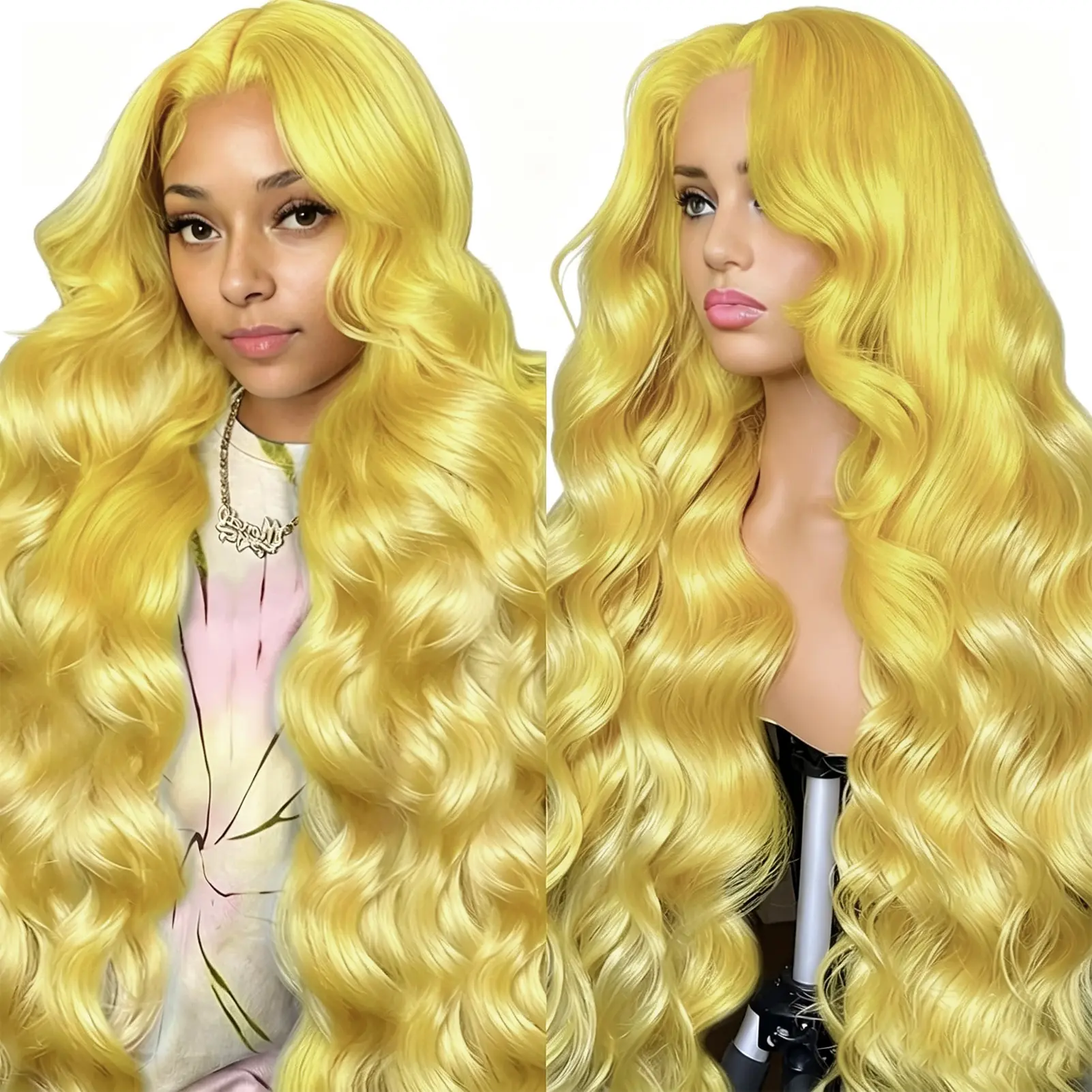 MIRELLE 13x6 Synthetic Yellow Lace Front Wigs for Women HD Transparent Body Wave Lace Frontal Wig Pre-Plucked with Baby Hair Heat Resistant Fiber 30 Inches 220 Density # Yellow
