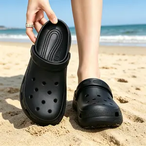Black hollow-Out girl's Slippers , EVA clogs，Holey Soles，Garden clogs，Ventilated clogs，Summer Couple's Beach Outdoor Sandals, Fashionable Trendy Clogs for Vacation, Leisure, Campus, and College.