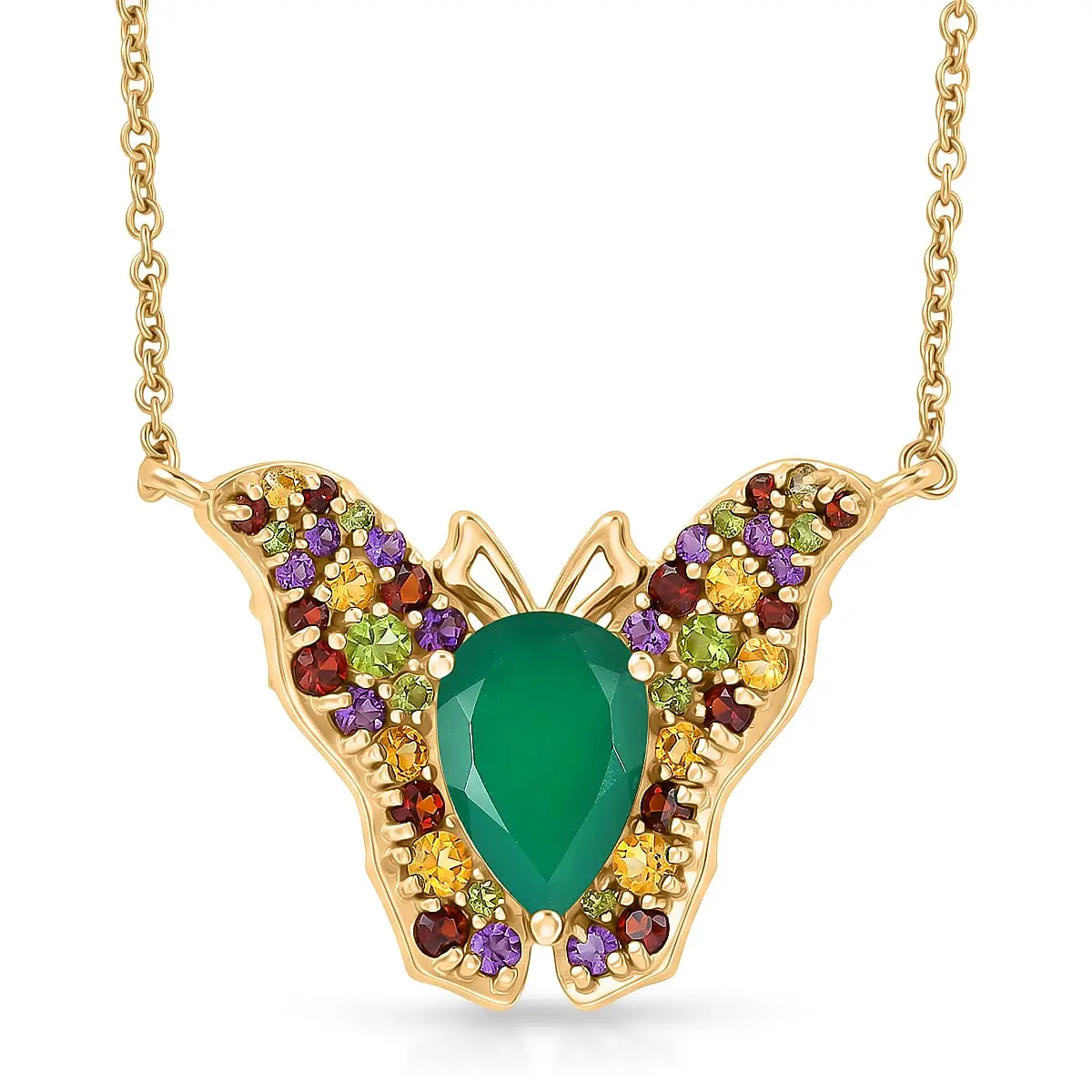 EverTrue Verde Onyx, Multi Gemstone Fancy Necklace (18-20 Inches) in 18K YG Plated 4.20 ctw