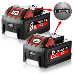 New Upgrade 2-Pack 18V 8.0Ah Replacement for Milwaukee M18 Battery with LCD Display, LED Light & USB Power Bank – Compatible with 48-11-1850, 48-11-1840, 48-11-1852, 48-11-1815 – Lithium-Ion for Cordless Tools