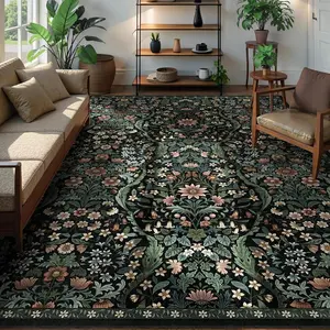 Bohemian Floral Carpet, Vintage Home Decor, Non-Slip Rug, Soft Comfortable Sofa Mat, Boho Washable Rug, Suitable for Living Room Bedroom Office
