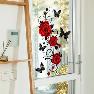 Rose & Butterfly Pattern Wall Sticker, 1 Count Self Adhesive Wall Decal, Decorative Sticker for Home Living Room Bedroom, Floral Pattern Sticker, Adhesive Decals