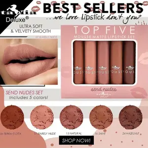 Italia Deluxe TOP FIVE Mousse Matte Lipstick 5 Pc Set Send Nudes Shades Makeup