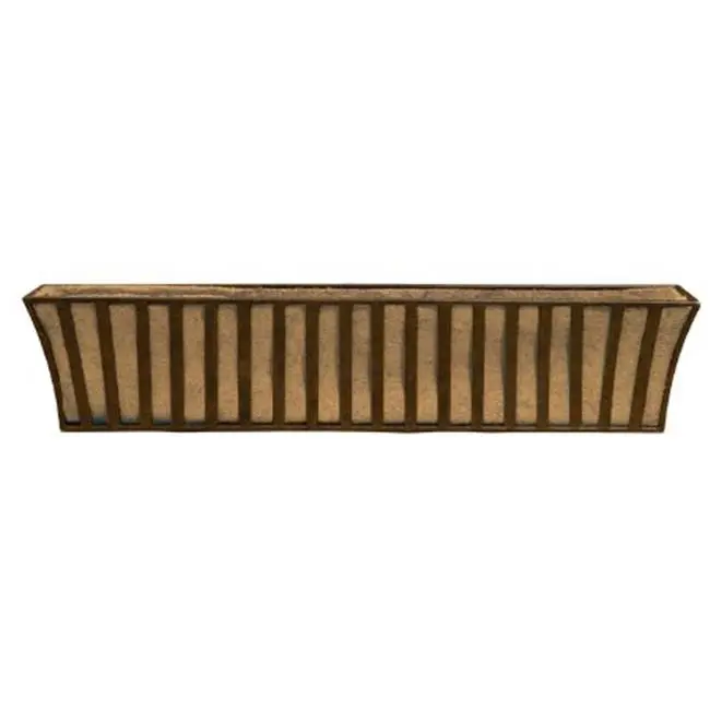 Deer Park Large Rectangle Outdoor Solera Window Box Flower Pots & Planters (43 In. L x 9 In. D x 9 In. H) with Hardware, Powder Coat Finish, Natural Patina, Coco Liner, Weatherproof, Fits Iron Railings & Deck Railing for Home Curb Appeal