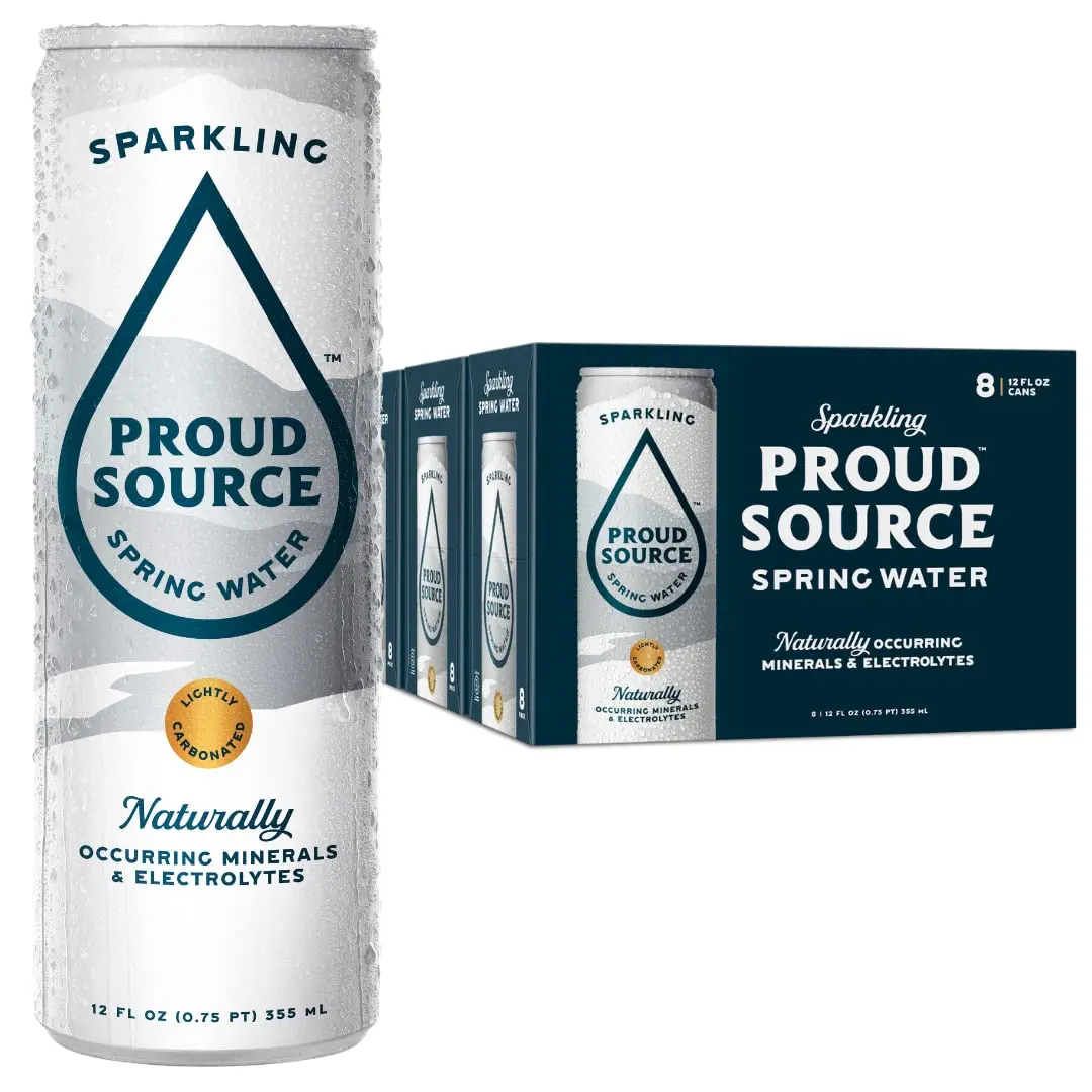 Proud Source Sparkling Spring Water, Natural Minerals + Light Bubbles, Infinitely Recyclable Aluminum, BPA-Free, 12 Fl Oz (Pack of 3 Cases - 24 Cans)