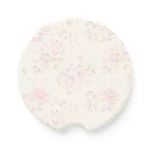 Pink Floral Soapstone Car Coaster, Cute Flower Cup Holder Coaster, Absorbent Stone Car Coaster, Girly Car Accessories, Aesthetic Car Decor