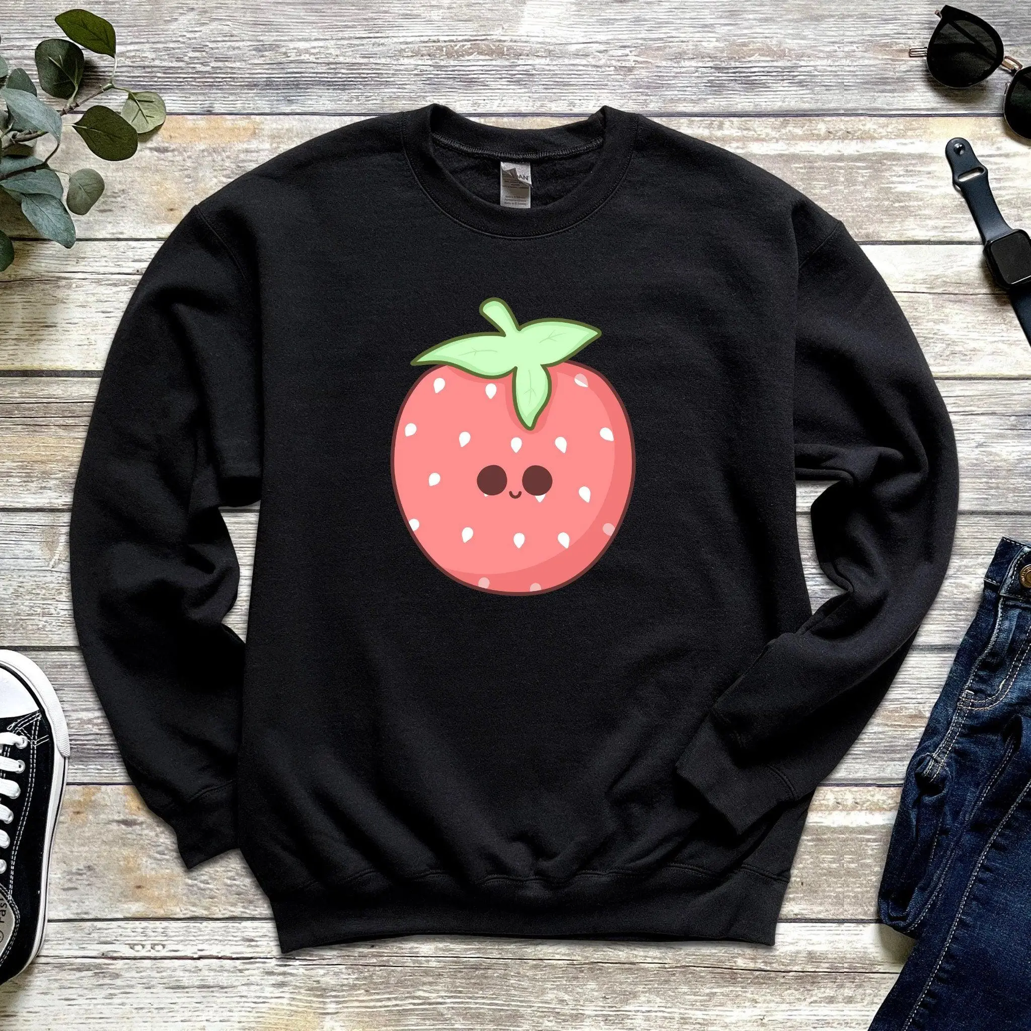 Strawberry Sweatshirt, Ichigo Strawberry Milk Lover Gift, Cute Kawaii Clothing, Valentine's Day Gift for Her, Kid and Adult Sizes