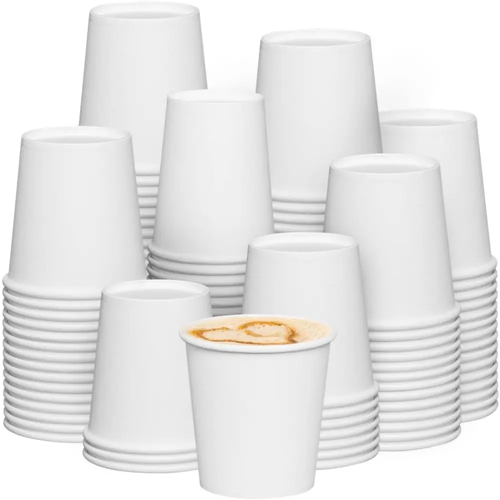 6 oz Disposable White Round Paper Cups Pack - 300 Pcs Sturdy Leakproof Eco-Friendly Biodegradable Kitchen Drinkware for Everyday Hot Tea, Coffee Use at Bars, Disposable Party Cups