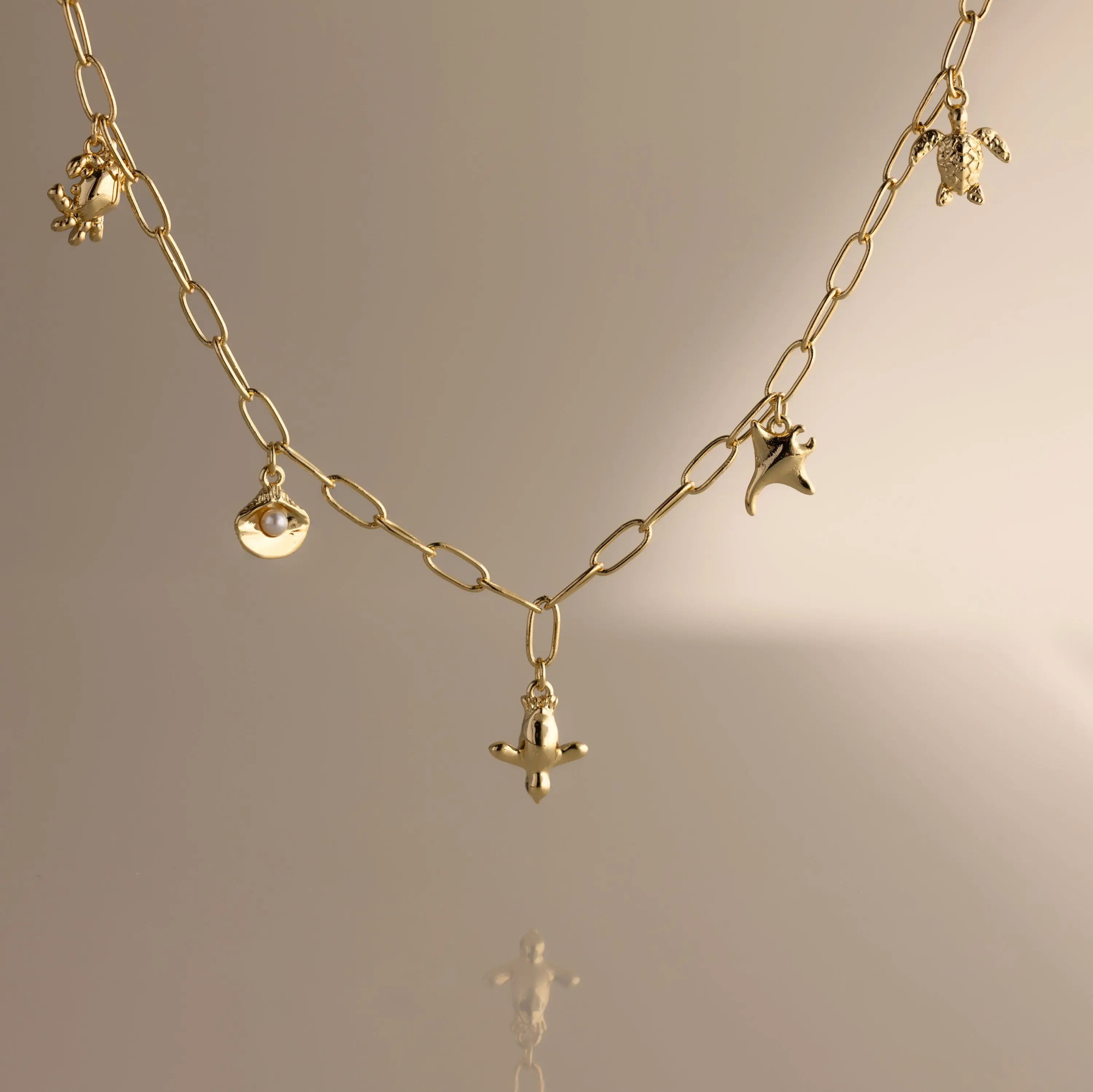 Seaside Charm Necklace by Caitlyn Minimalist - Dainty Turtle, Shell, Crab, Stingray, & Turtle Charm Necklace - Beach Jewelry - Birthday Gift for Her