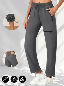 Women's Jogger Pants with Drawstring Hem, Adjustable Waistband, Zipper Pockets, Ideal for Running, Business Travel & Casual Wear, Workout Clothes Women