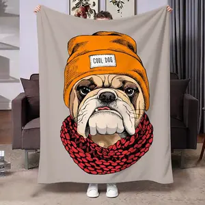 Cute Bulldog Print Blanket, Scarf Pattern, Soft and Comfortable, Multi-Purpose for Office, Bedroom, Sofa, Outdoor, Multiple Sizes Available