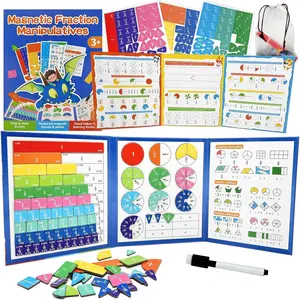 Fraction Tiles & Circles Set with Dry Erase Board - Montessori Math Manipulatives Kit for Grade 1-5, Homeschool Classroom Fraction Puzzles and