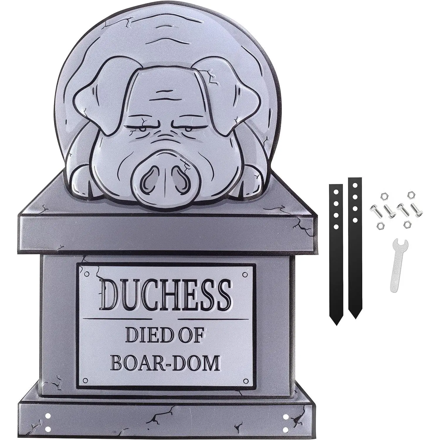 3D Metal Tombstone -DUCHESS (Large 17") w Stakes-Durable, Weather Rust Proof, UV Printed-Upgrade Your Halloween Haunted House Mansion Party Pet Cemetery Lawn Decor-No Flimsy Foam Graveyard Headstones