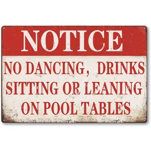 Pool Table Rules Tin Sign Billards Room Wall Decor Notice No Dancing Drinks Sitting Or Leaning On Pool Tables Signs Funny Metal Sign Pool Table Accessories Wall Decoration 8 X 12 Inches
